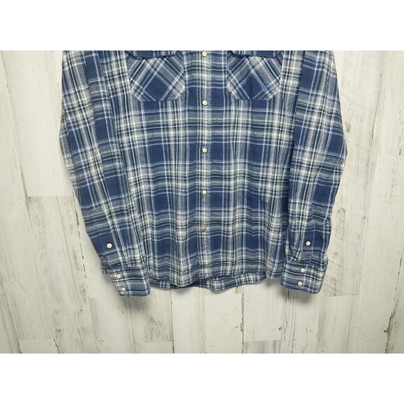 Ariat Shirt Mens Large Blue Plaid Heavyweight Retro Fit Pearl Snap Work - Picture 2 of 8